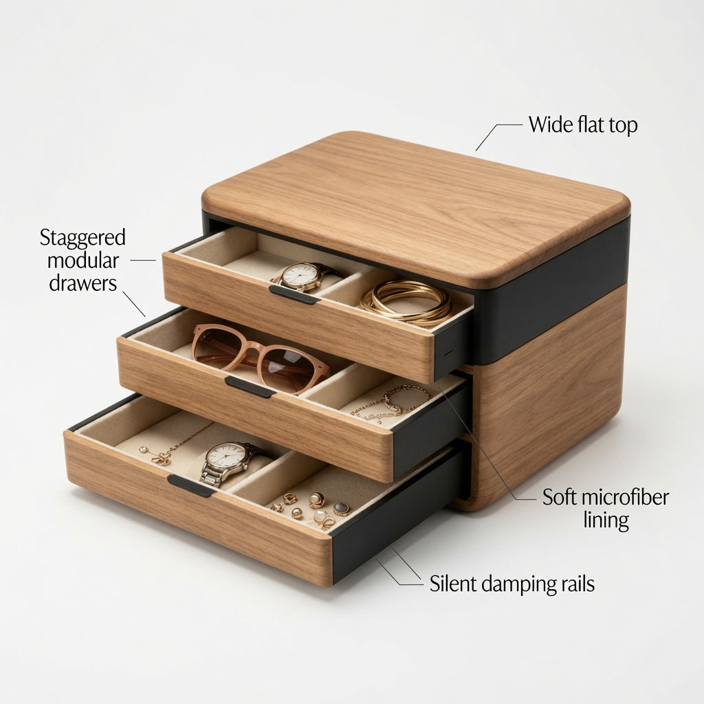 NovaCraft Modular Split Wooden Jewelry Organizer