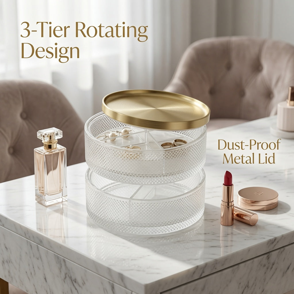 NovaCraft Rotatable 3-Tier Empty Glass Jewelry Jar