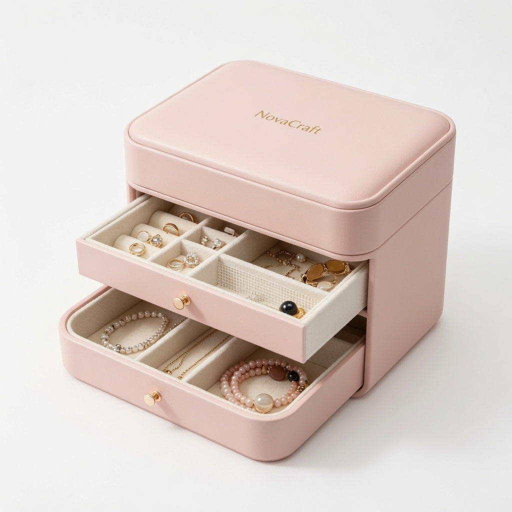 NovaCraft Pink Multi-Layer Flip Jewelry Box