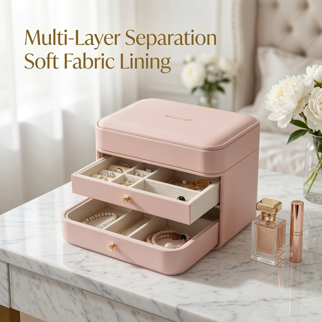 NovaCraft Pink Multi-Layer Flip Jewelry Box