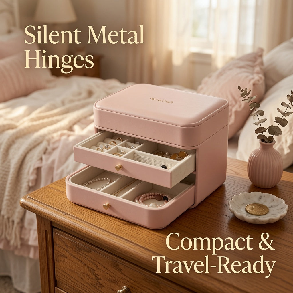 NovaCraft Pink Multi-Layer Flip Jewelry Box