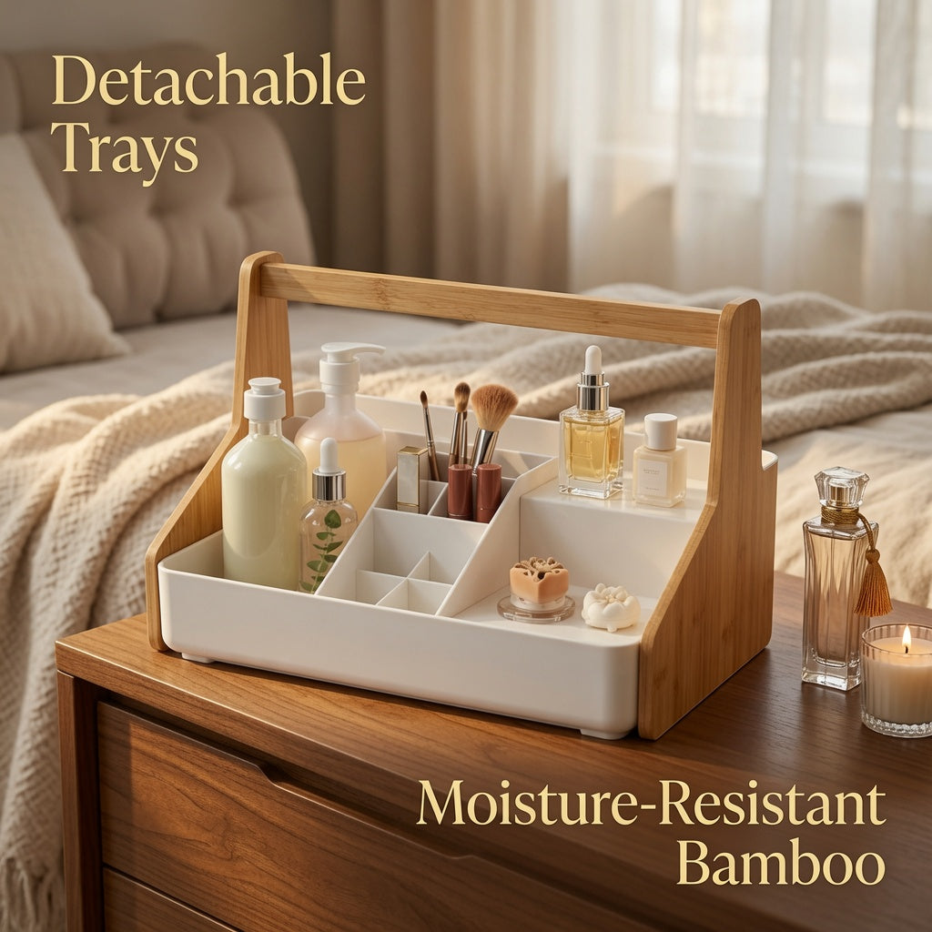 NovaCraft Bamboo Arch Step Makeup Organizer