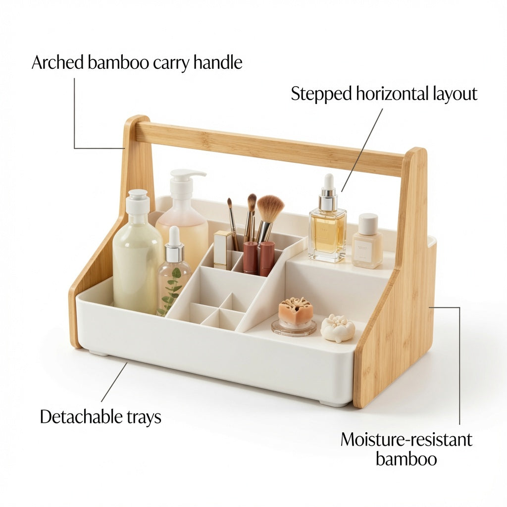 NovaCraft Bamboo Arch Step Makeup Organizer