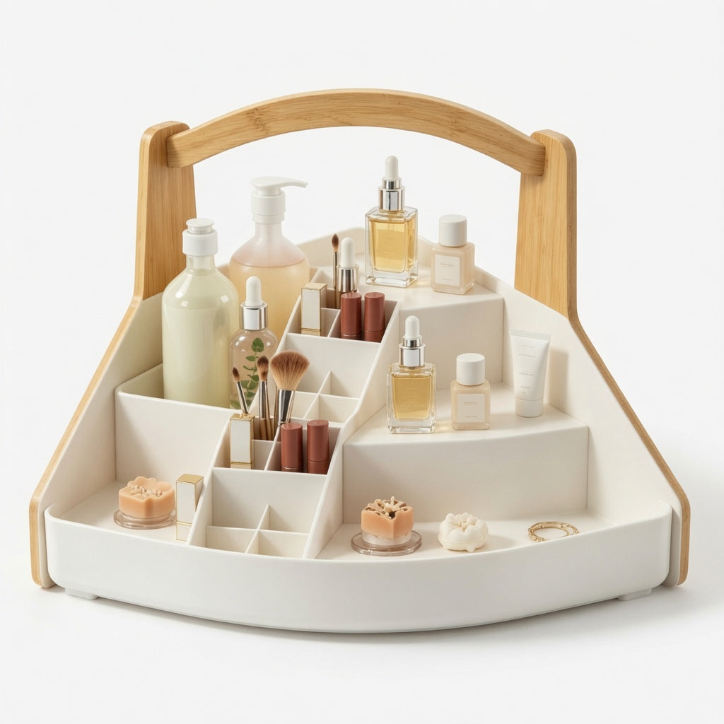 NovaCraft Bamboo Triangle Corner Makeup Organizer
