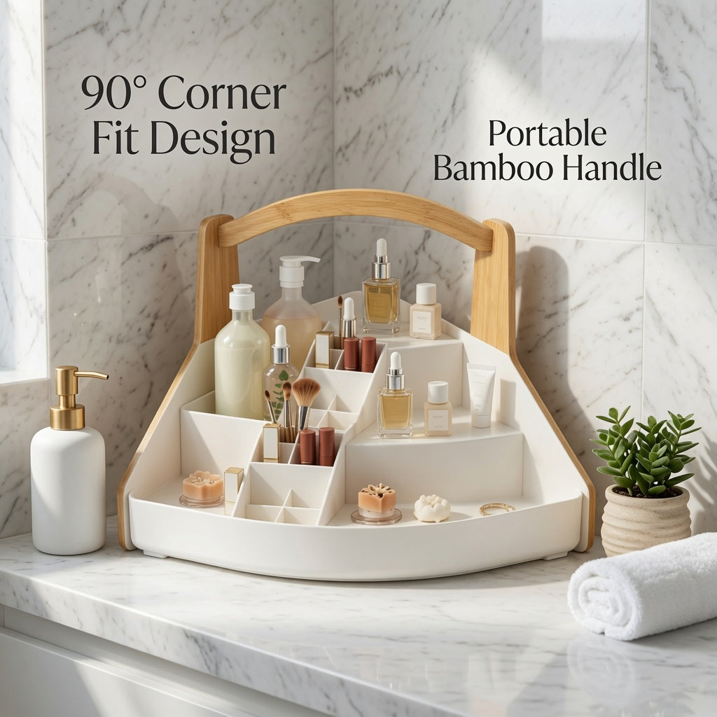 NovaCraft Bamboo Triangle Corner Makeup Organizer